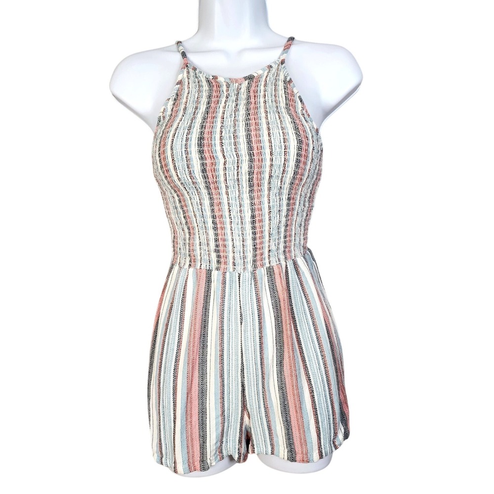 ANGIE Size‎ Small 100% Rayon Red Blue Striped Romper Hippie Festival Boho Beach